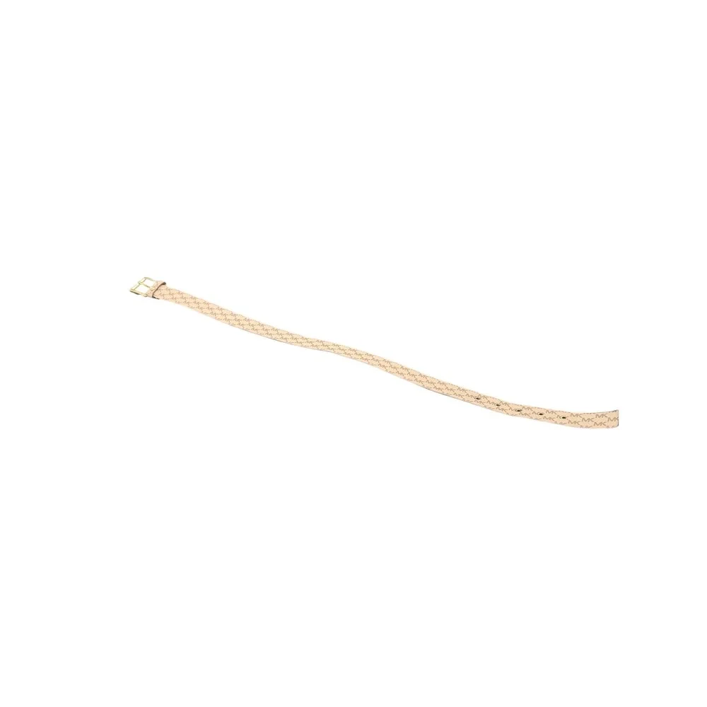 Michael Kors Mens Monogram Logo Belt Beige Brown Gold‎ Buckle 556023 Size M